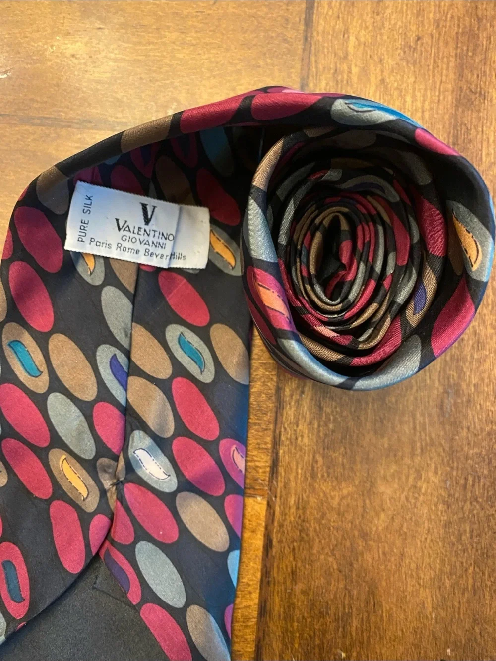 Valentino Giavonni Men's Multicolor Oval Pattern Silk Tie - Black Base